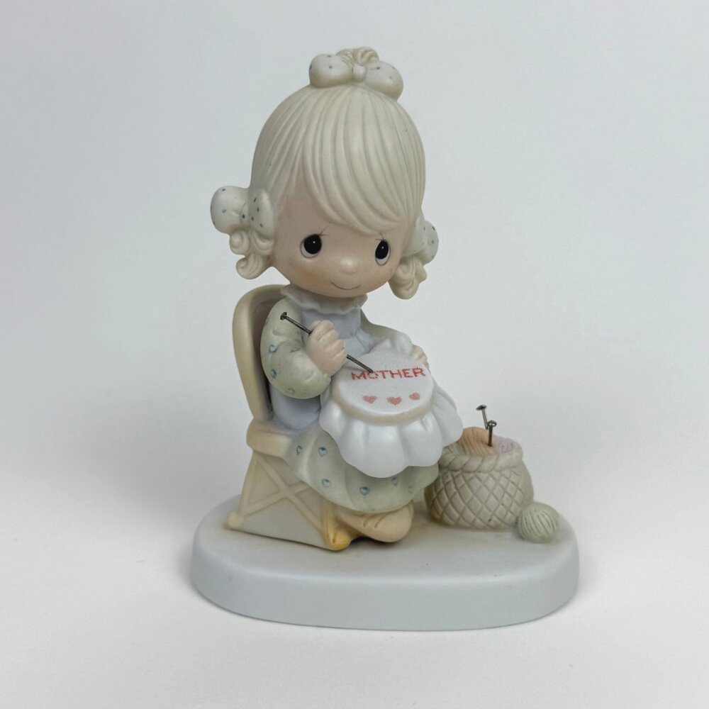 Vintage 70's Precious Moments "Mother Sew Dear" Porcelain Figurine E-3106